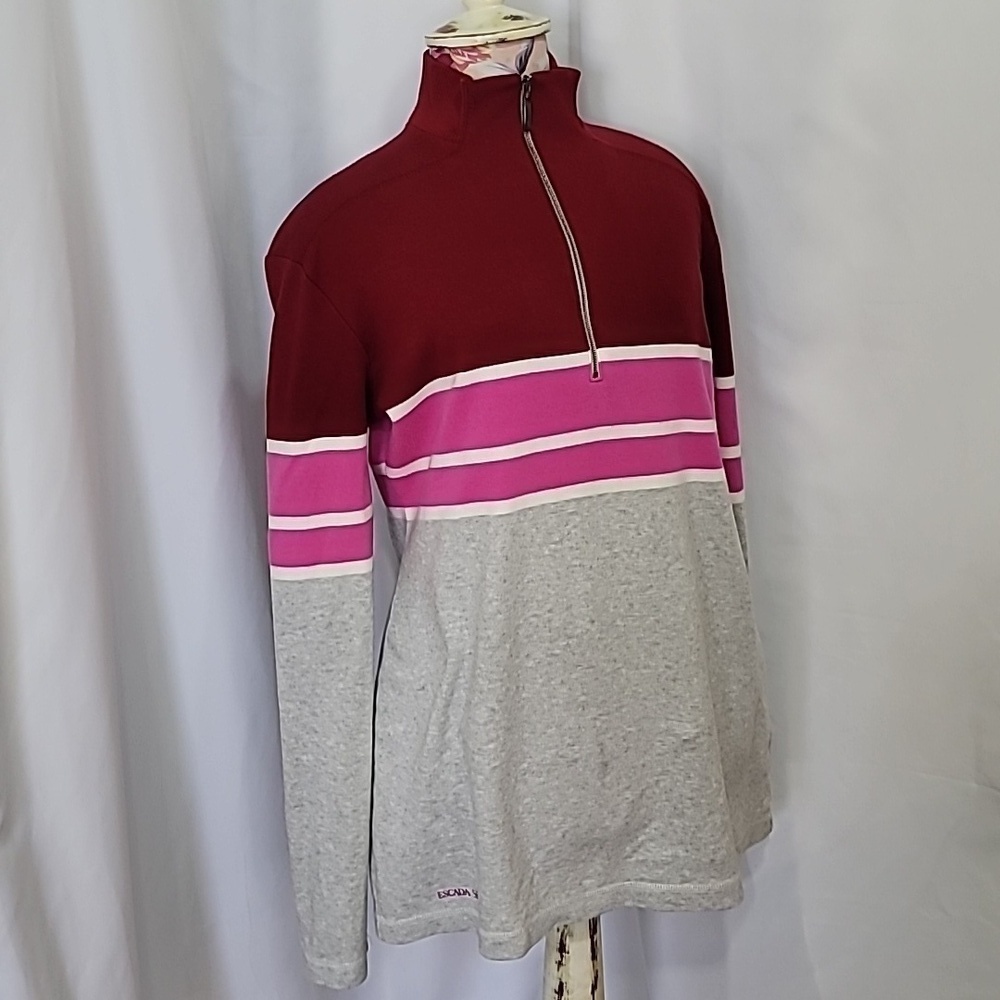 ESCADA SPORT Pullover Cotton Spandex Quarter Zip Colourblock Maroon Vintage